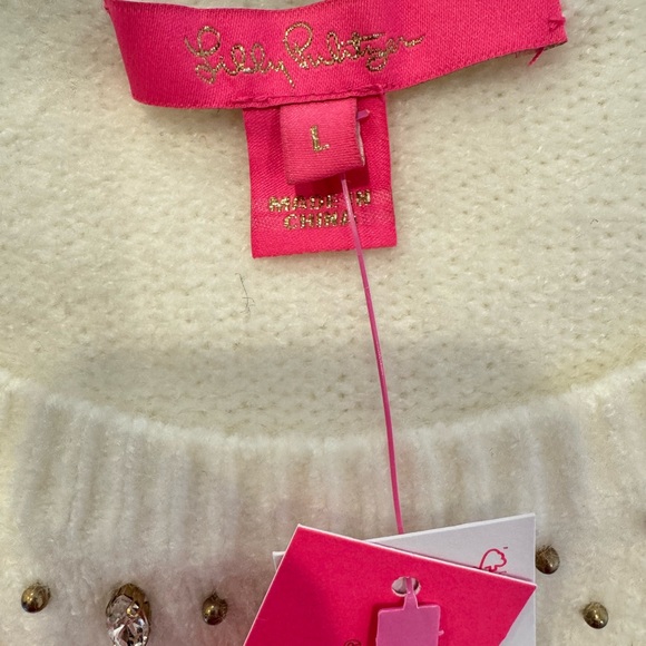 🎁NWT Lilly Pulitzer Sz L Nysa Sweater in Coconut Rhinestone Splash - Picture 6 of 8